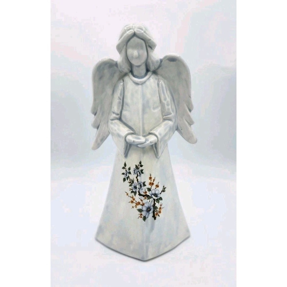 2003 Cardinal Designs‎ Ceramic Angel With Folded Hands Flowers Blue Tint